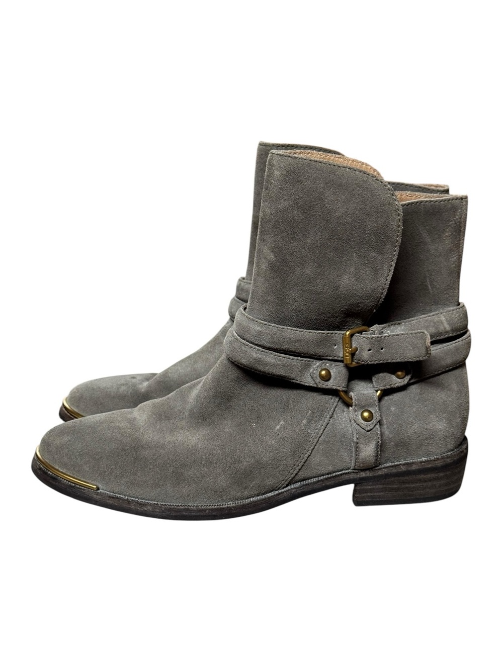 UGG Gray Suede Ankle Boots Brass Toe Detail Size 7